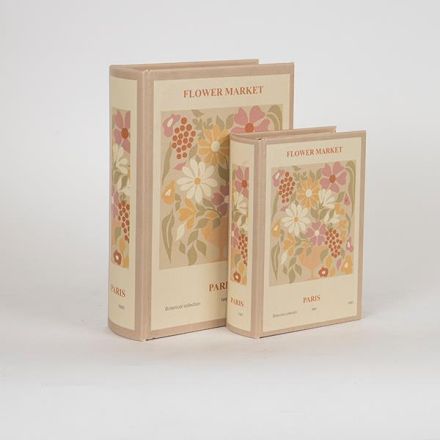 S/2 BOOK BOX WOODEN BEIGE 27x19x7cm / 20x14.5x5.2cm