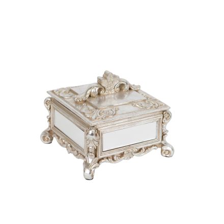 JEWEL BOX POLYRESIN ANTIQUE SILVER 13.5x10.3x13.5cm