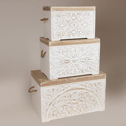 S/3 WOODEN CHESTS WHITE 69.5x40x41cm / 52.5x33x36.5cm / 45x26x31cm