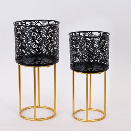 S/2 POT BLACK - GOLD METALIC STAND 20x45cm / 18x35cm