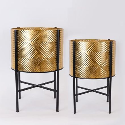 S/2 POT BLACK - GOLD METALIC STAND  30x30x46cm / 25x25x41cm