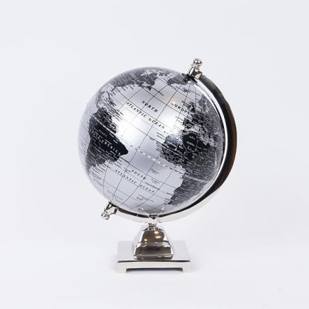 METAL GLOBE SILVER - BLACK 22x22x32cm