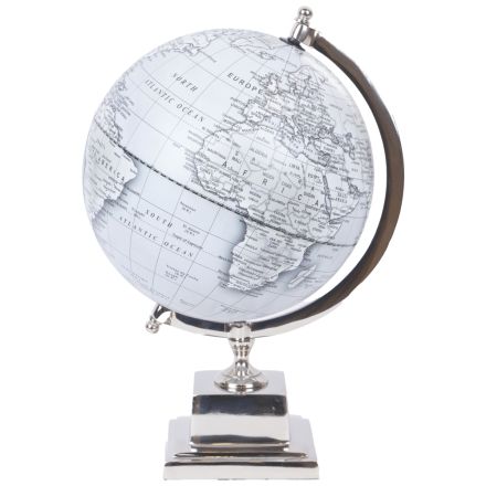 METAL GLOBE SILVER 26x25x44cm