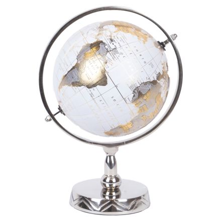 METAL GLOBE GOLD - WHITE 18x18x28cm