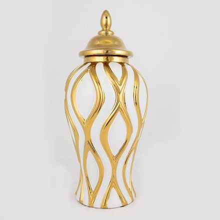VASE CERAMIC WHITE - GOLD 18.8x18.8x42.6cm