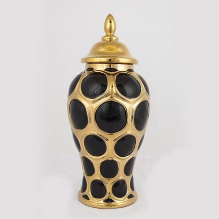 ΒΑΖΟ ΜΕ ΚΑΠΑΚΙ ΚΕΡΑΜΙΚΟ ΜΑΥΡΟ - ΧΡΥΣΟ 17.7x17.7x40cm