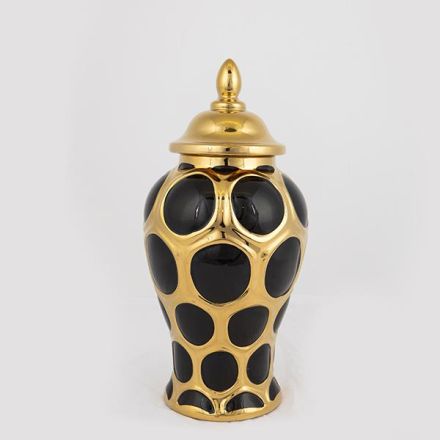 ΒΑΖΟ ΜΕ ΚΑΠΑΚΙ ΚΕΡΑΜΙΚΟ ΜΑΥΡΟ - ΧΡΥΣΟ 16x16x33.8cm