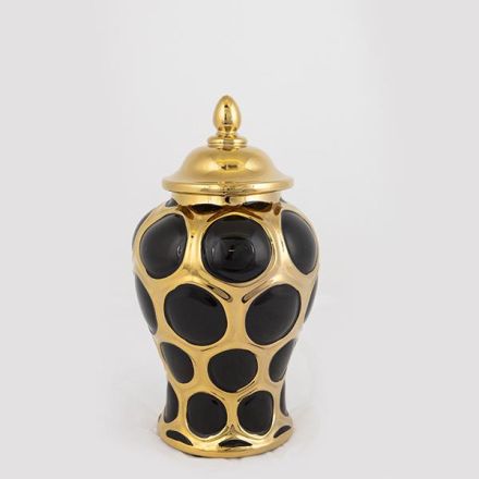 ΒΑΖΟ ΜΕ ΚΑΠΑΚΙ ΚΕΡΑΜΙΚΟ ΜΑΥΡΟ - ΧΡΥΣΟ 15x15x27.6cm