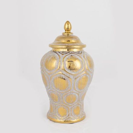 ΒΑΖΟ ΜΕ ΚΑΠΑΚΙ ΚΕΡΑΜΙΚΟ ΓΚΡΙ  ΧΡΥΣΟ 15x15x27.6cm