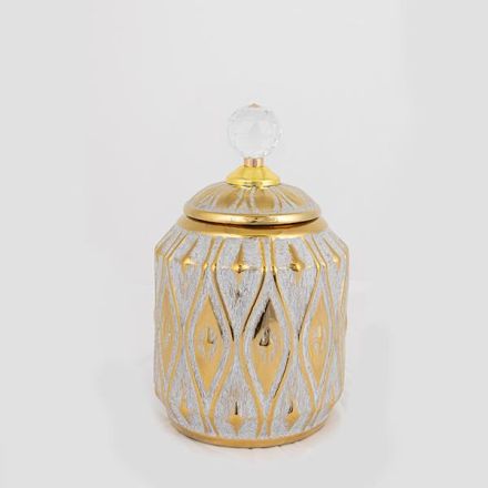 ΒΑΖΟ ΜΕ ΚΑΠΑΚΙ ΚΕΡΑΜΙΚΟ ΓΚΡΙ - ΧΡΥΣΟ 14.6x14.6x18.8cm