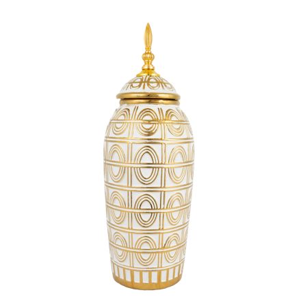 VASE CERAMIC WHITE  GOLD 15x15x42.5cm