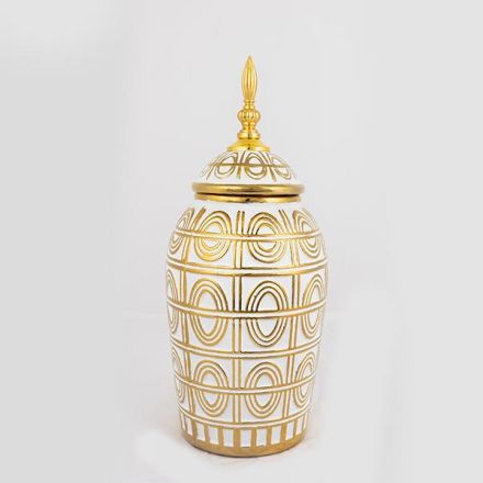 ΒΑΖΟ ΜΕ ΚΑΠΑΚΙ ΚΕΡΑΜΙΚΟ ΛΕΥΚΟ - ΧΡΥΣΟ 15x15x35.2cm