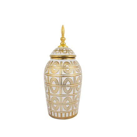VASE CERAMIC WHITE - GOLD15x15x35.2cm