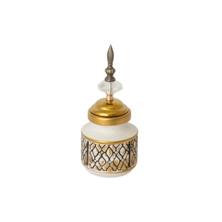 VASE CERAMIC WHITE - GOLD 12x12x22cm