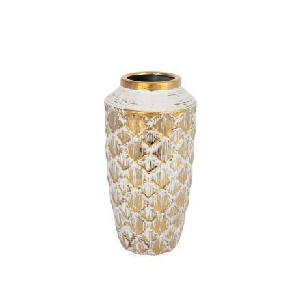 VASE CERAMIC WHITE - GOLD 13x13x25cm