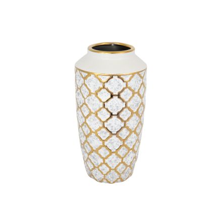 VASE CERAMIC WHITE - GOLD 13x13x25cm