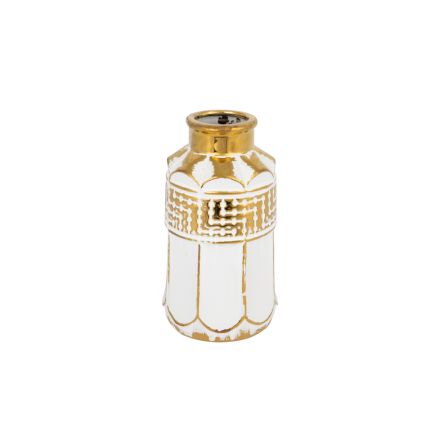 VASE CERAMIC WHITE - GOLD 14x14x26cm
