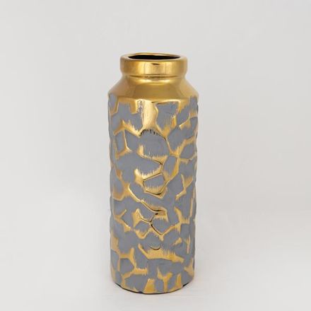 ΒΑΖΟ ΚΕΡΑΜΙΚΟ ΓΚΡΙ - ΧΡΥΣΟ 13x13x33cm