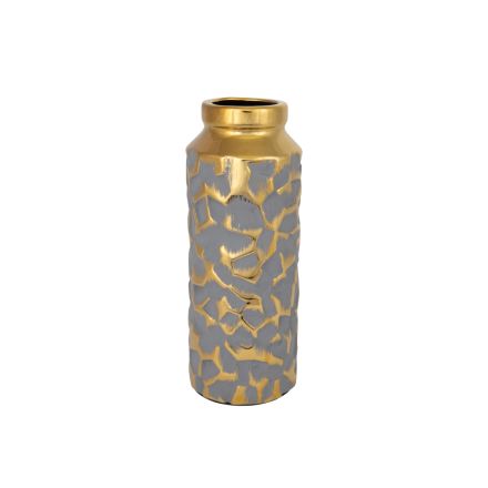 VASE CERAMIC GREY - GOLD 13x13x33cm