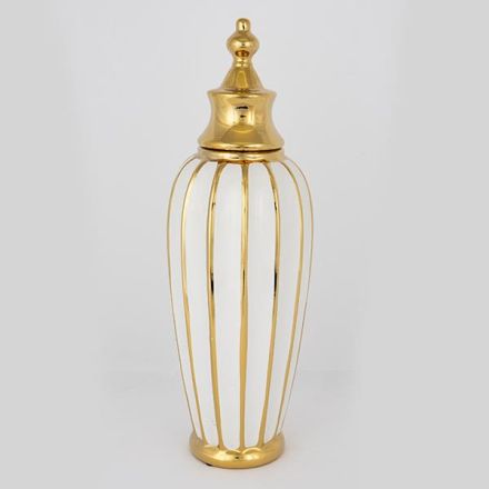VASE CERAMIC WHITE - GOLD 15x45.5cm