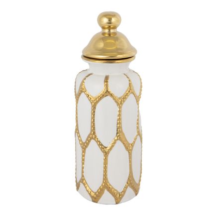 VASE CERAMIC WHITE - GOLD 12.5x36cm