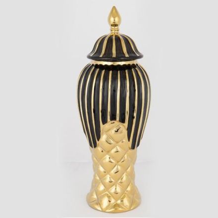 ΒΑΖΟ ΜΕ ΚΑΠΑΚΙ ΚΕΡΑΜΙΚΟ ΜΑΥΡΟ - ΧΡΥΣΟ 15.5x35cm