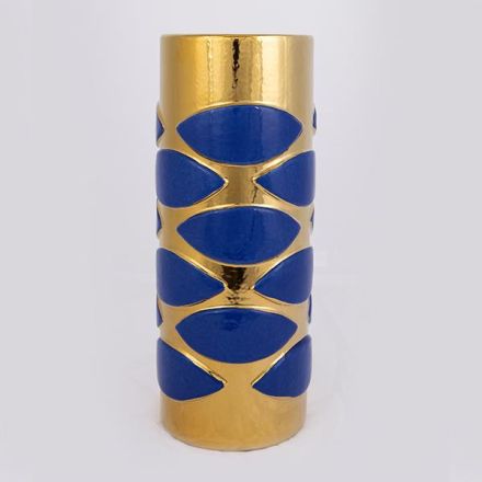 ΒΑΖΟ ΚΕΡΑΜΙΚΟ ΜΠΛΕ - ΧΡΥΣΟ 12x12x26.5cm