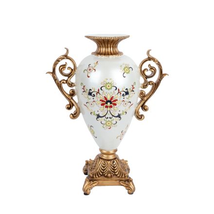 VASE POLYRESIN WHITE - GOLD 30x15x40cm