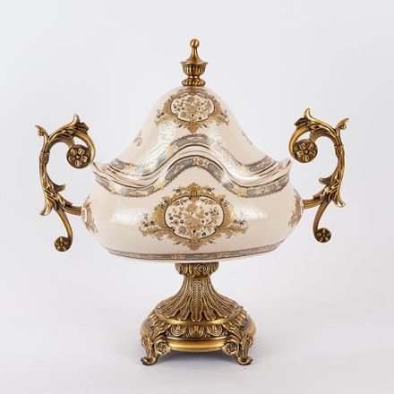 SWEET JAR PORCELAIN WHITE - GOLD FLOWERS 41.5x19x41cm