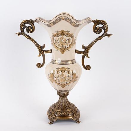 VASE PORCELAIN WHITE - GOLD 36x16x43cm