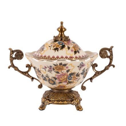 SWEET JAR PORCELAIN WHITE - GOLD 34x17x27cm