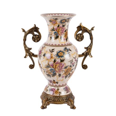 VASE PORCELAIN WHITE - GOLD 33x14.5x36cm