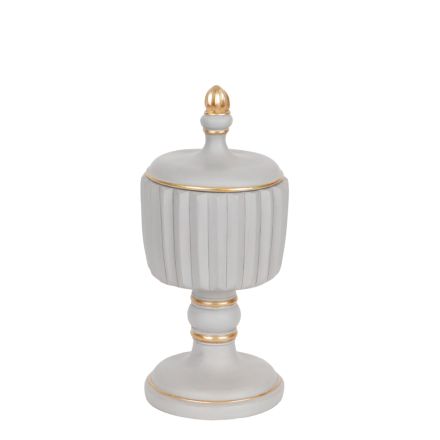 BOWL WITH LID POLYRESIN GREY -  GOLD 9x9x21cm