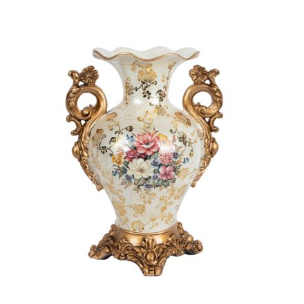 VASE POLYRESIN WHIYE - GOLD 25x18x34.5cm