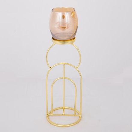 CANDLE HOLDER WITH AMBER GLASS CUP METAL GOLD 1 POSITION 20x9x30.5cm