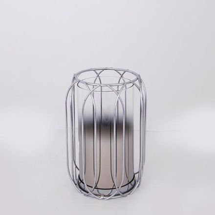 CANDLE HOLDER WITHSIVER GLASS METAL CHROME 1 POSITION 19x19x26cm