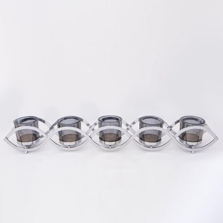 CANDLE HOLDER WITH GREY GLASS METAL CHROME 5 POSITIONS 54x8x8cm