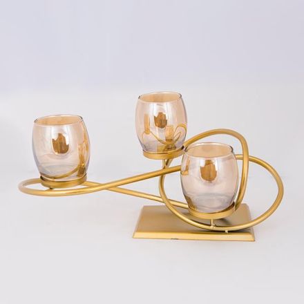 CANDLE HOLDER WITH AMBER GLASS METAL GOLD 3 POSITIONS 39x20x20.5cm