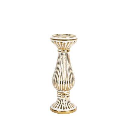 CANDLE HOLDER CERAMIC GOLD-WHITE 1 POSITION 10.8x10.8x30cm