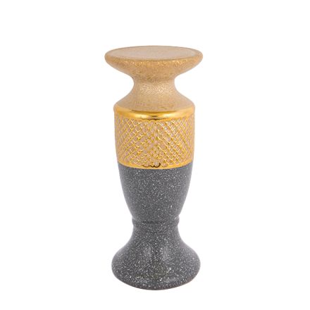 CANDLE HOLDER CERAMIC GOLD - GREY 1 POSITION 10.5x10.5x25cm