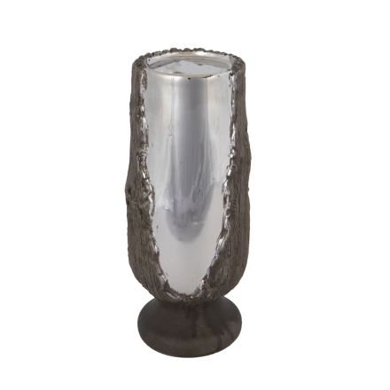 CANDLE HOLDER CERAMIC BROWN -SILVER11x11x25cm