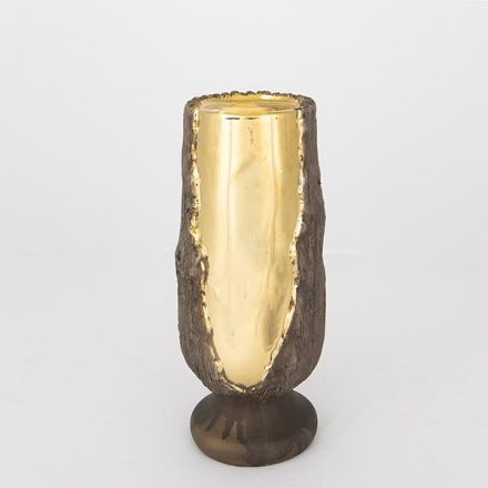 CANDLE HOLDER CERAMIC BROWN-GOLD11x11x25cm