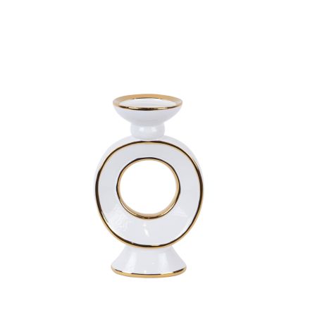 CANDLE HOLDER CERAMIC WHITE- GOLD 15.3x10x25.5cm