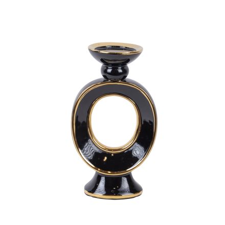 CANDLE HOLDER CERAMIC BLACK -GOLD 16.8x10.5x29.3cm