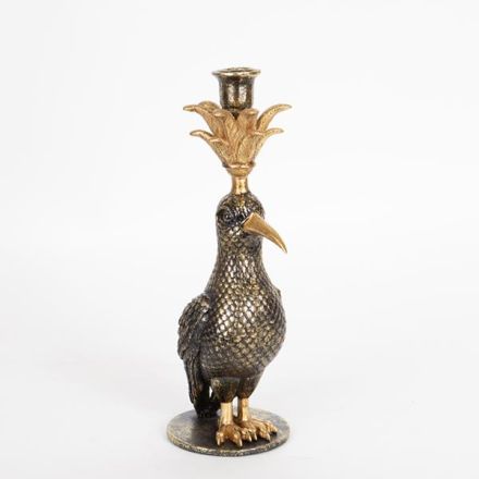 CANDLE HOLDER BIRD POLYRESIN BLACK-GOLD 1 POSITION 15.5x11x32.5cm