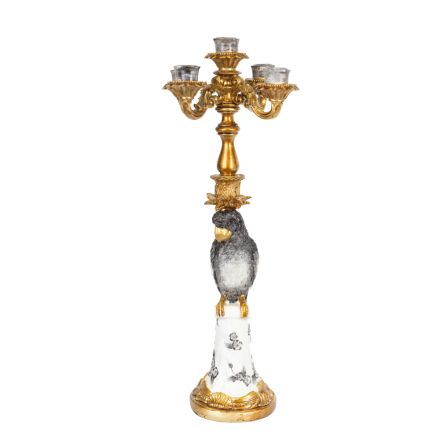 CANDLE HOLDER PARROT POLYRESIN GOLD-GREY 5 POSITIONS 18x18x54cm