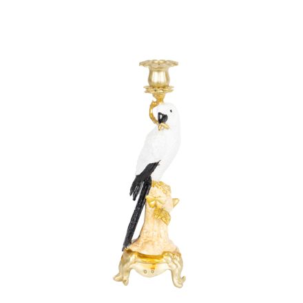 CANDLE HOLDER PARROT POLYRESIN GOLD-WHITE 1 POSITION 11x10.5x33cm