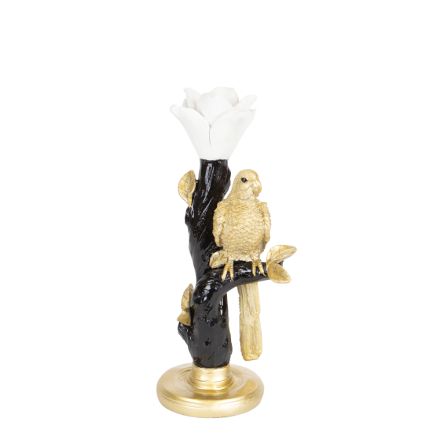 CANDLE HOLDER PARROT POLYRESIN GOLD-BLACK-WHITE 1 POSITION 13x10x28cm