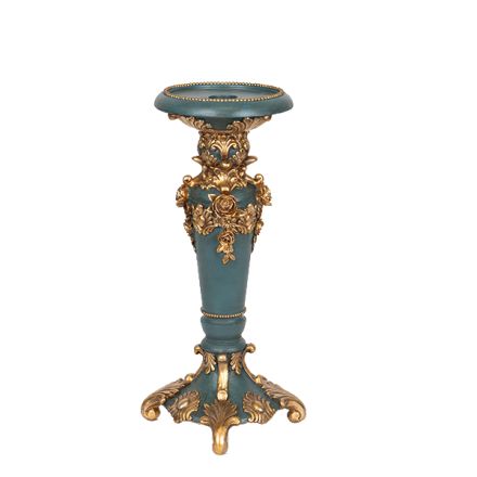 CANDLE HOLDER POLYRESIN GREEN - GOLD 10.5x10.5x27cm