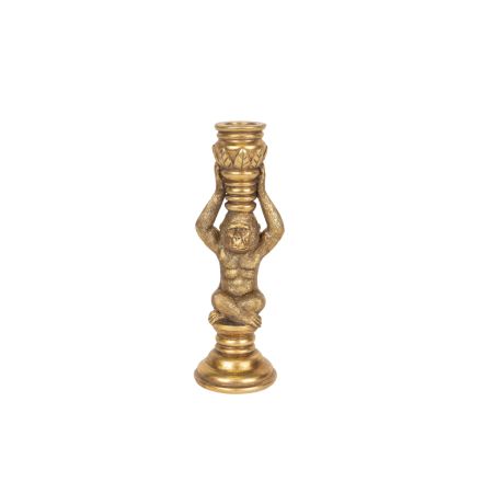 CANDLE HOLDER APE POLYRESIN ANTIQUE GOLD 8x8x26cm